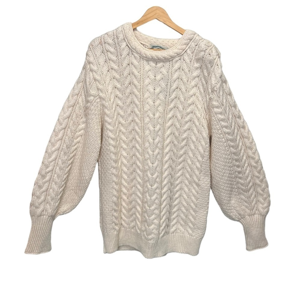 Aran Crafts 100% Merino Wool Natural Puffy Sleeve Sweater Size XL NWT